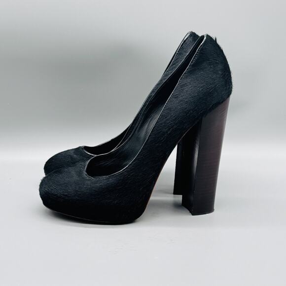 Brian Atwood Shoes Womens 9.5 Black Block Heel Round Toe Pony Hair Italy - Picture 5 of 13